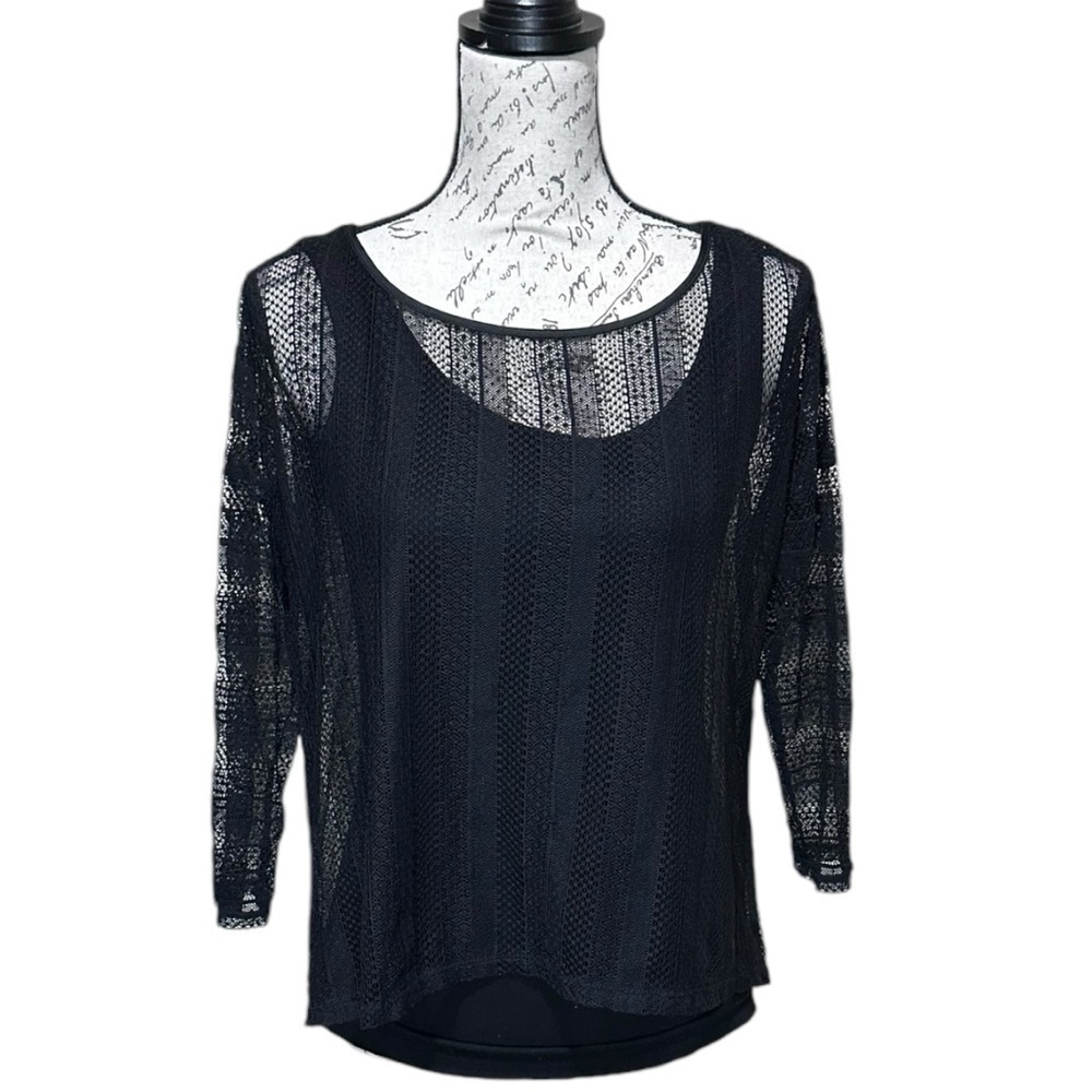 WHBM Layered Black Tank with Lace Overlay Size Small